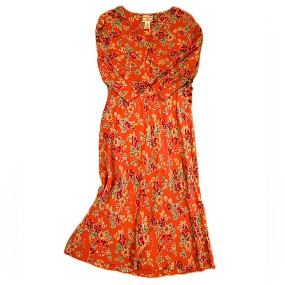 Vintage April Cornell Bias Cut 3/4 Sleeve floral midi dress size S